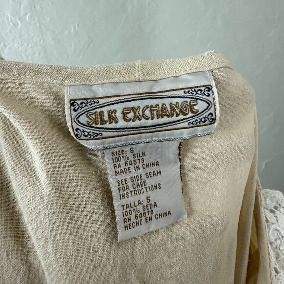 Vintage 90s Silk Exchange Women's Dress Small Button Lace Cottage Core T3-25 - Picture 7 of 7